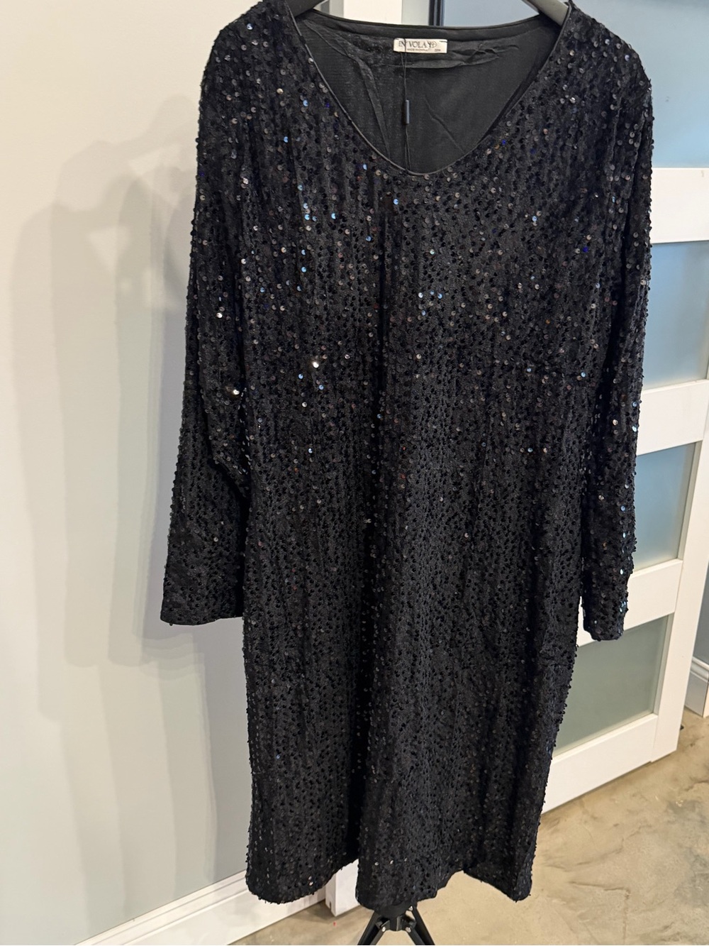 Sequin Long-Sleeve Black Evening Dress by